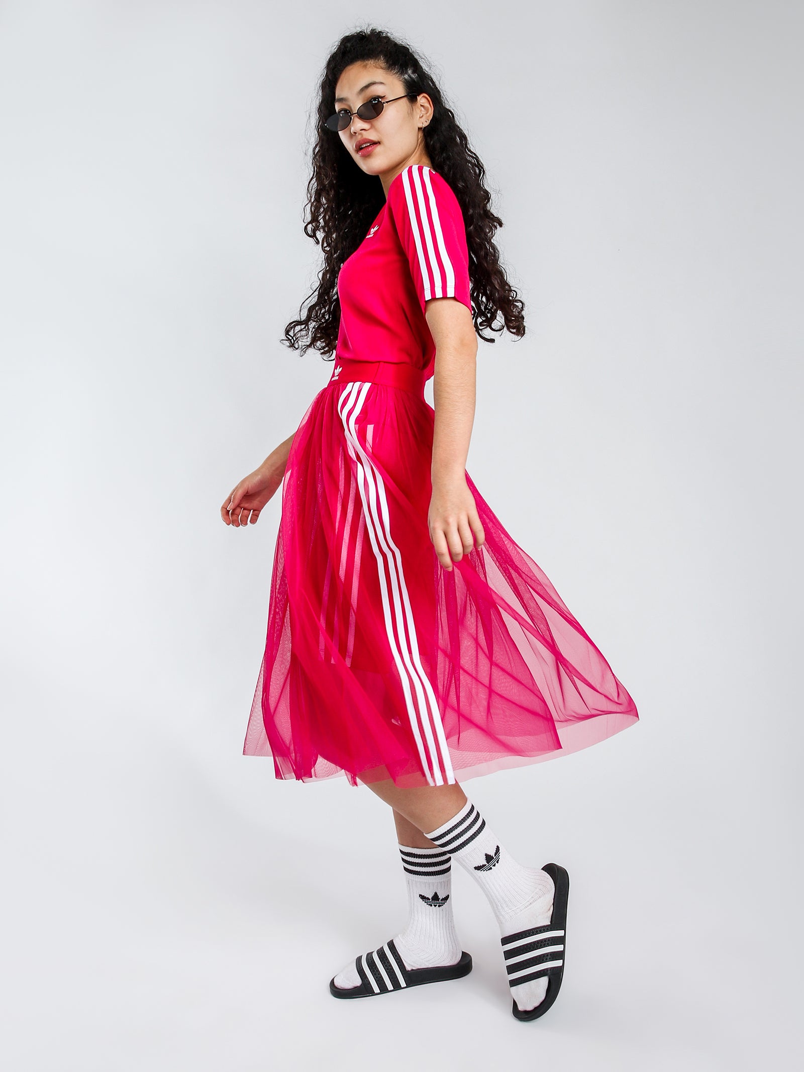pink adidas dress 3 Stripe Women's in Sandy Pink/Aurora Coffee Size M This dress is about more than just clothing adidas Disney Loose Polo T-Shirt