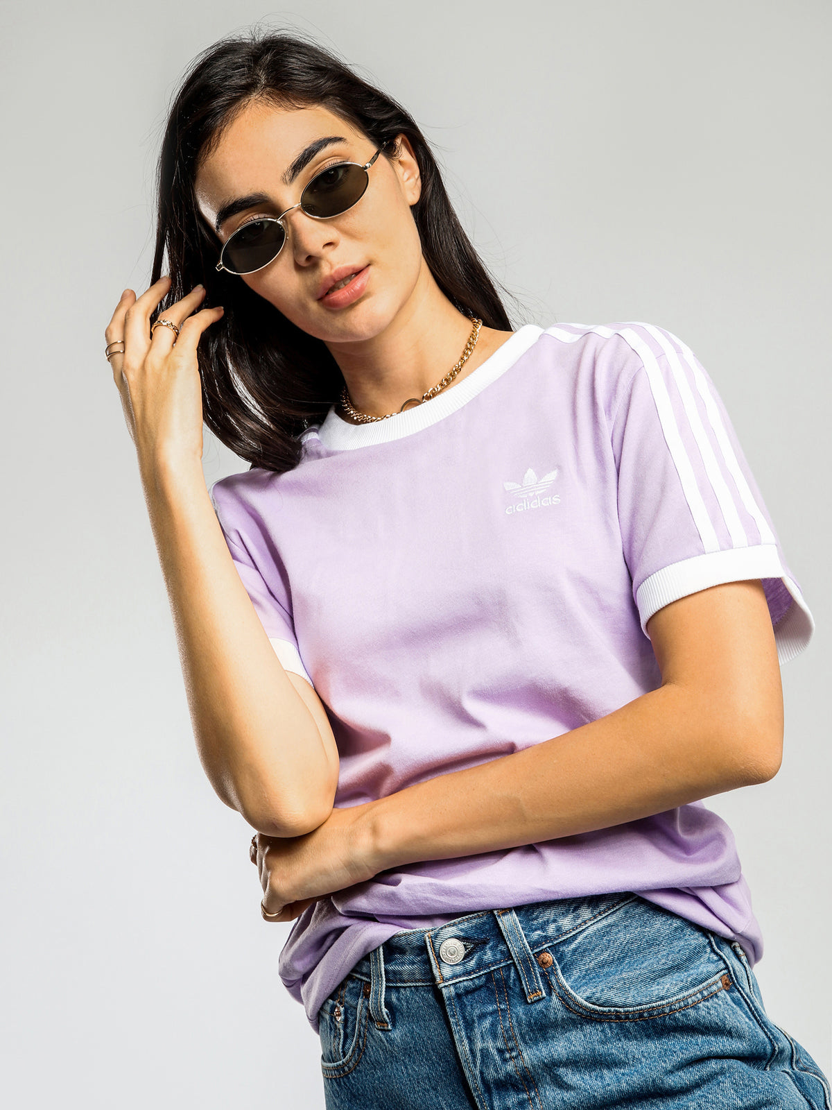 3 Stripes T-Shirt in Purple Glow