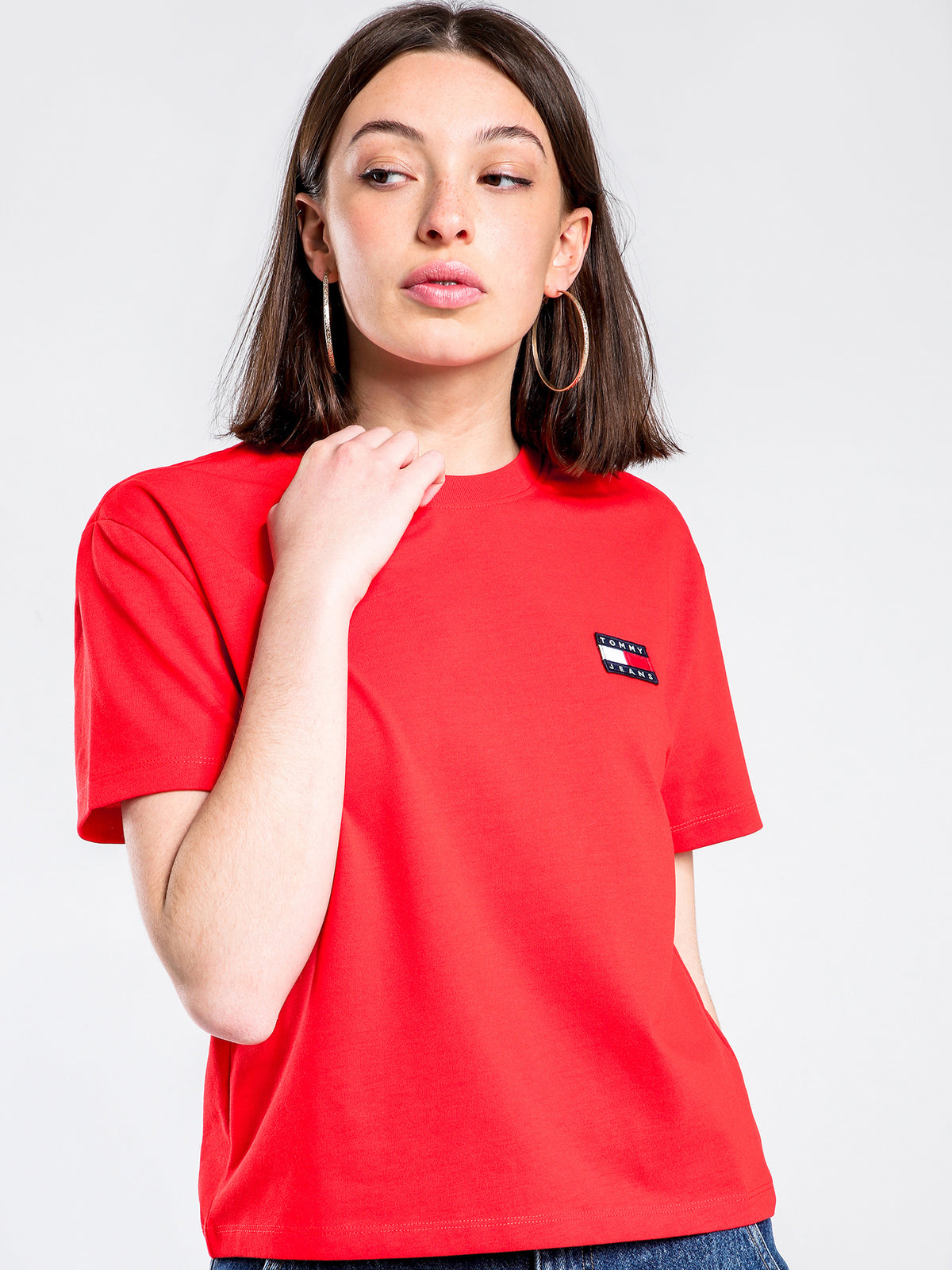 Tommy Badge T-Shirt in Flame Scarlet