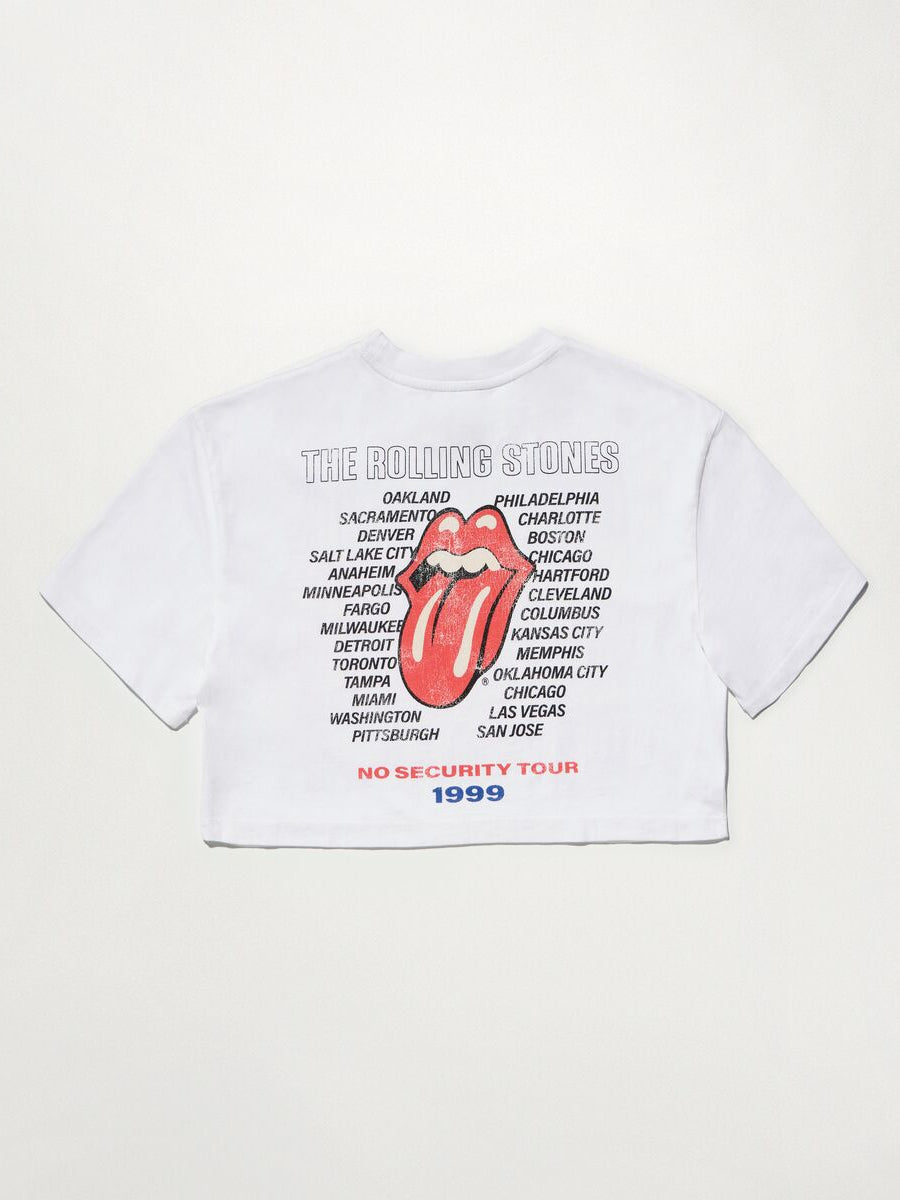 Music Revisited Rolling Stones Cropped T-Shirt in White