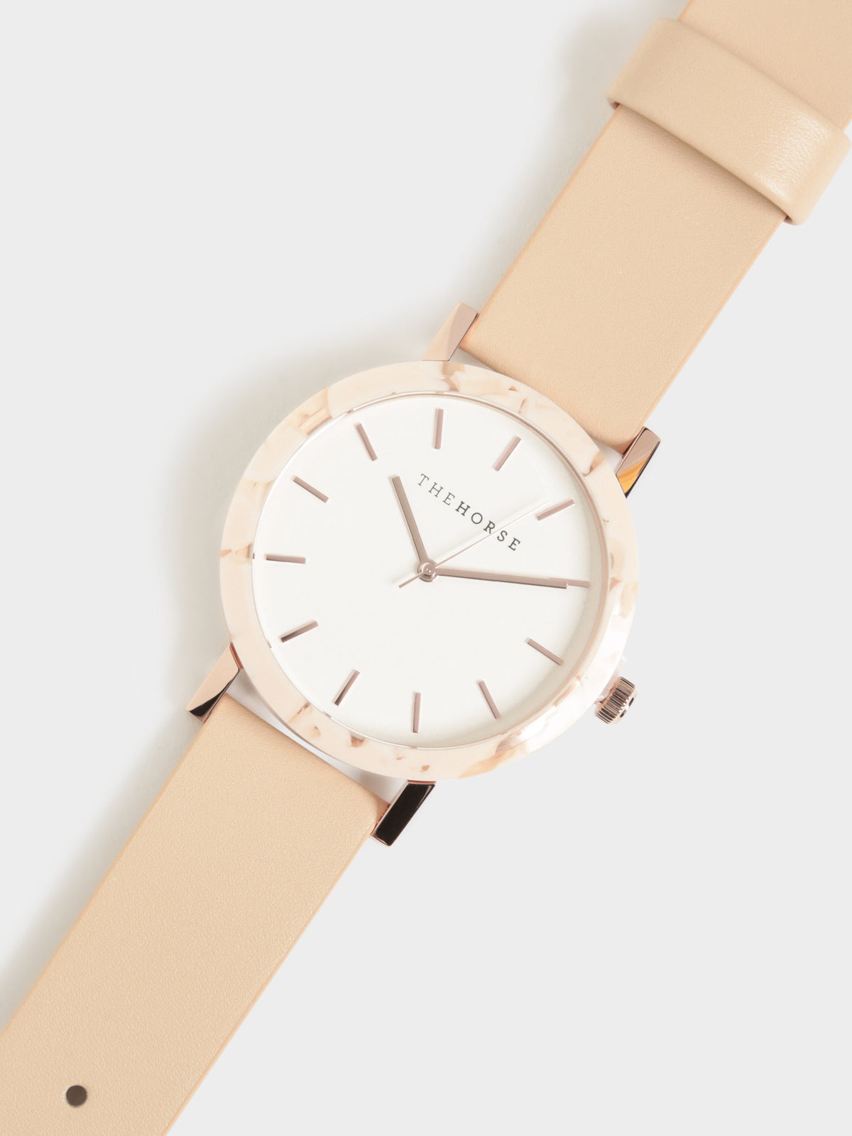 The Resin Watch in Peach Speckle Case / Vegetable Tan Leather Strap