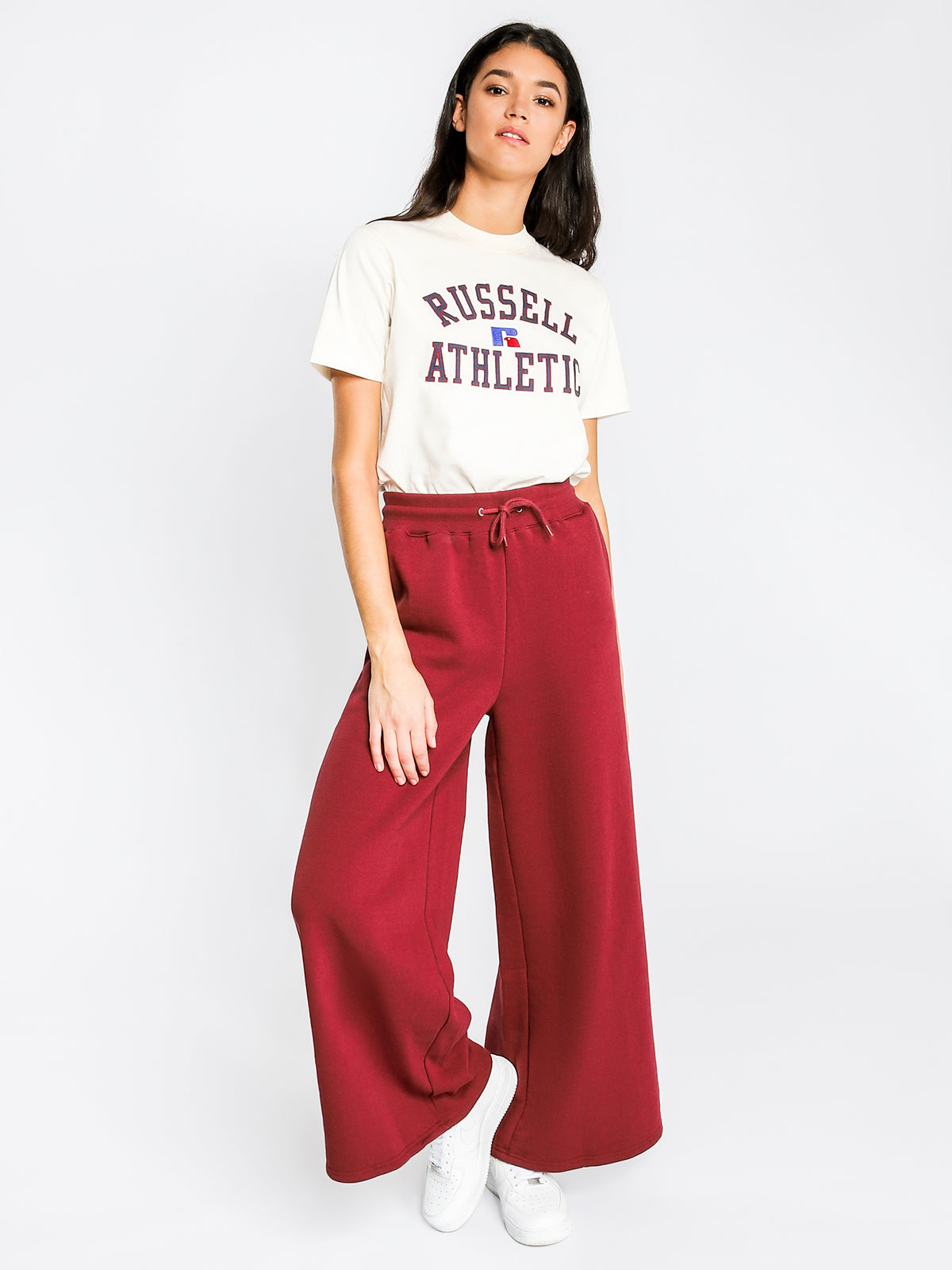 Evelyn Wide Track Pants in Burgundy