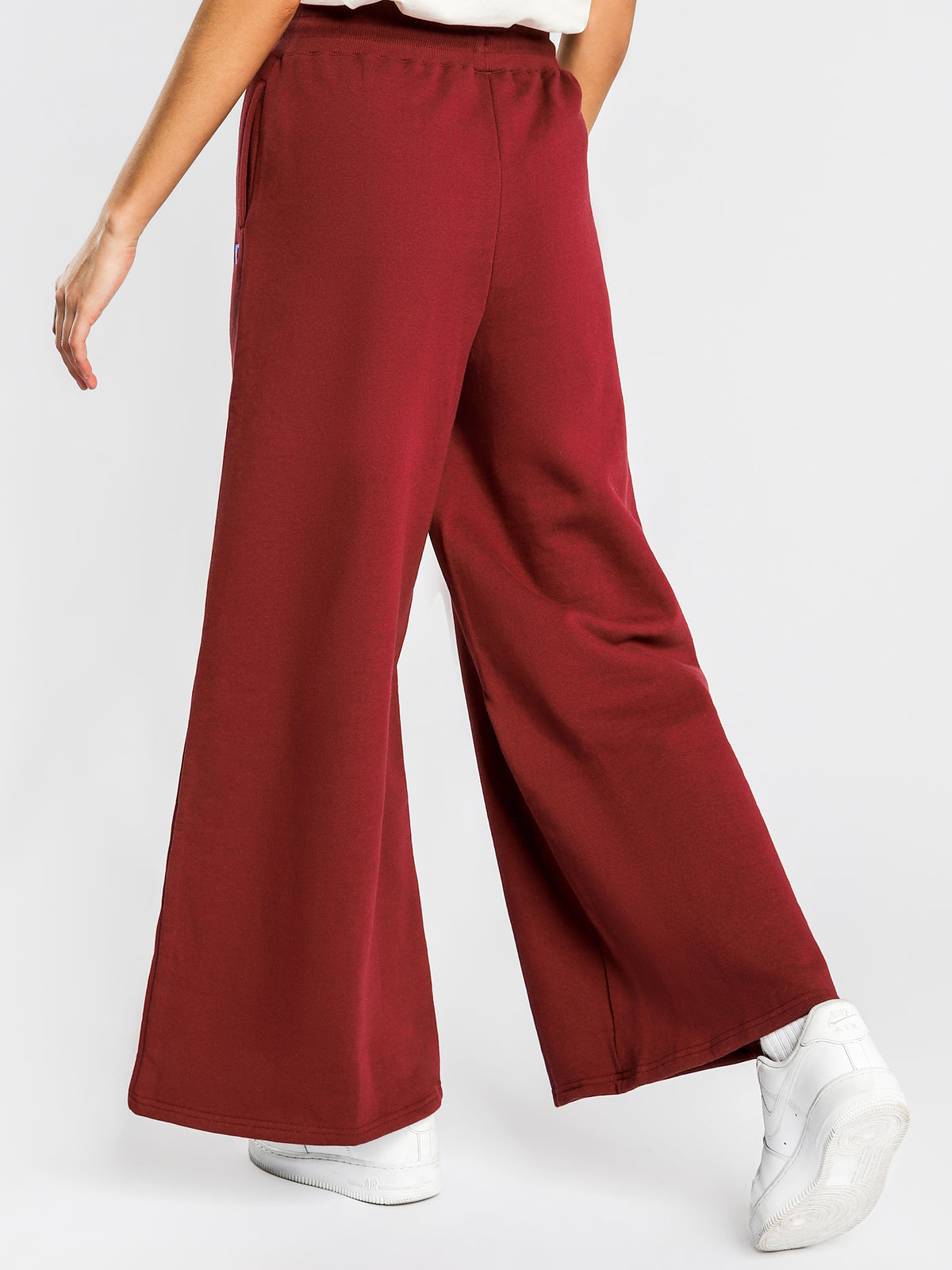 Evelyn Wide Track Pants in Burgundy