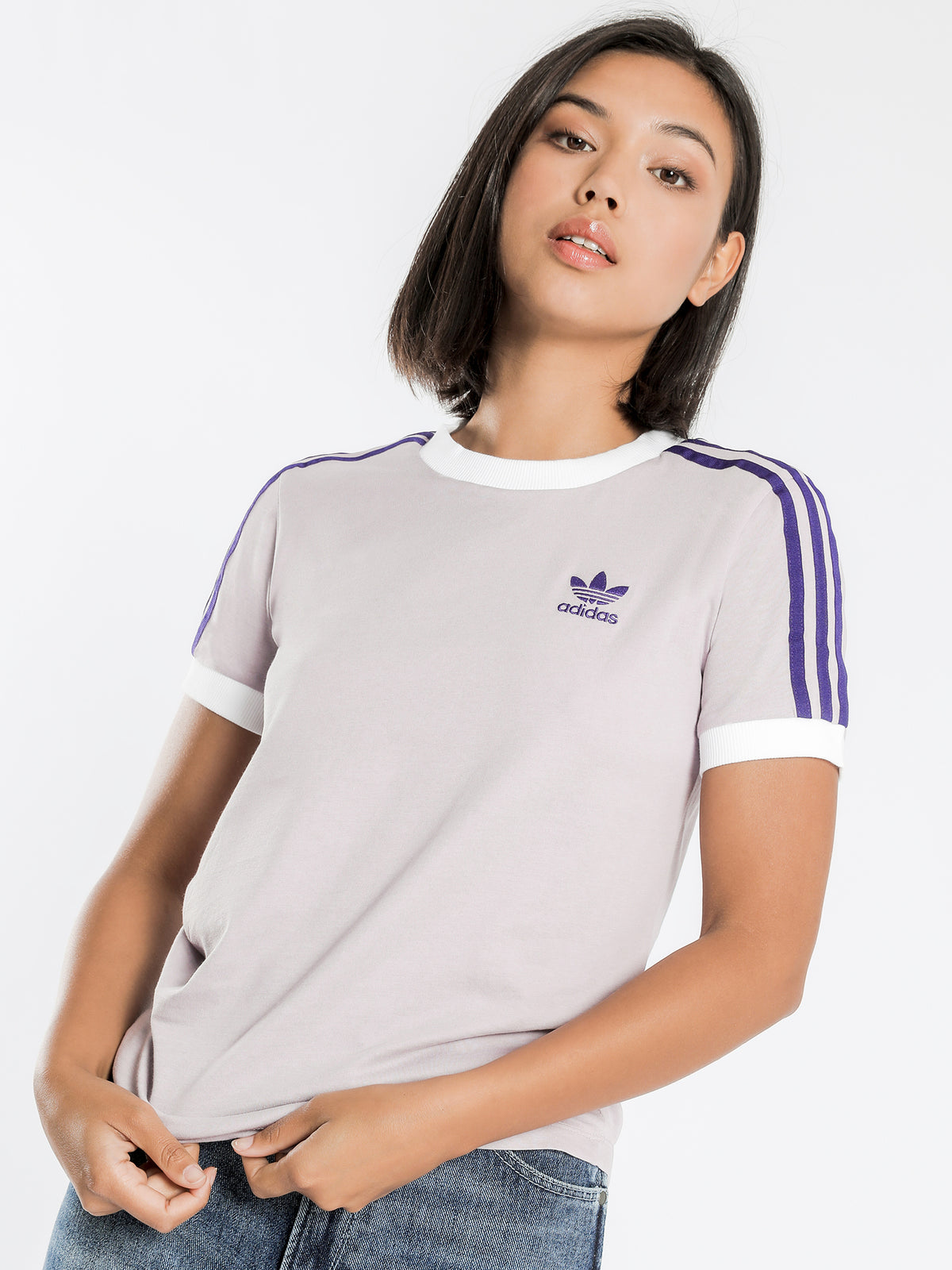 3-Stripes Crew Neck Short Sleeve T-Shirt in Soft Vision Lilac