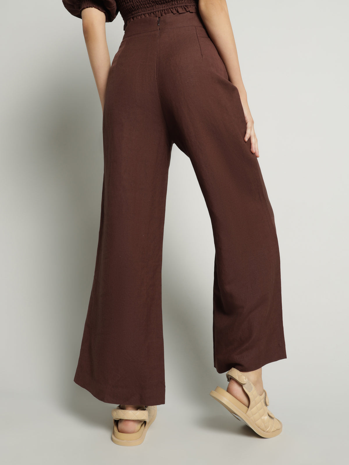 Desiree Linen Culotte Pants in Cacao