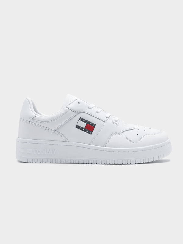 Mens Retro Leather Basket Trainers in White