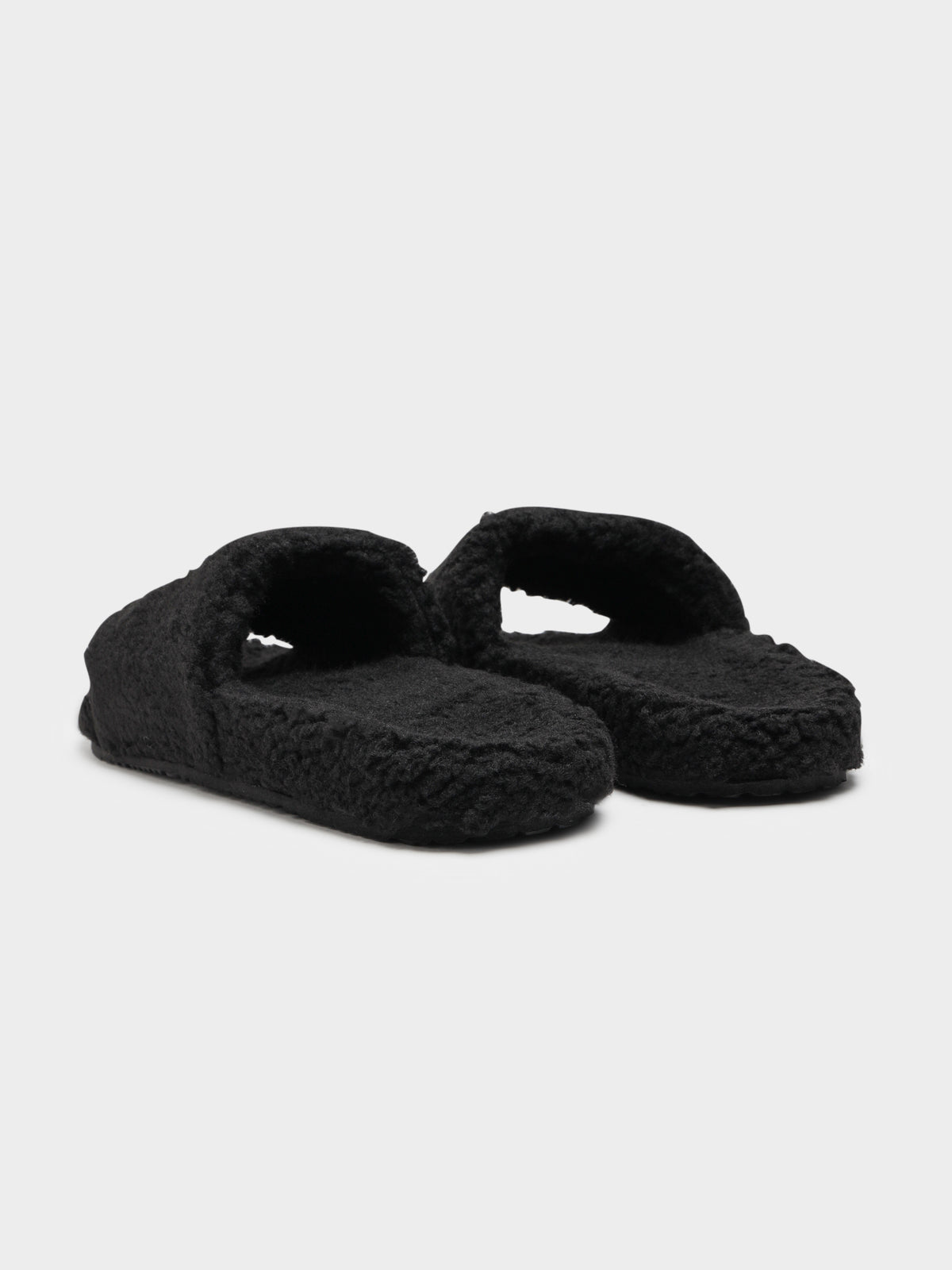 Womens Tommy Jeans Flag Sherpa Slides in Black