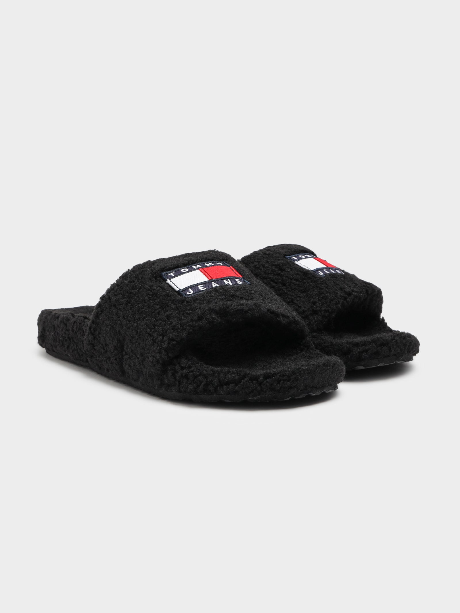 Womens Tommy Jeans Flag Sherpa Slides