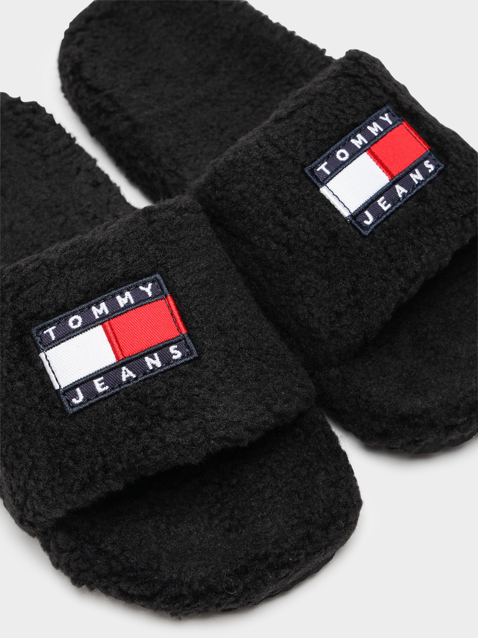 Womens Tommy Jeans Flag Sherpa Slides