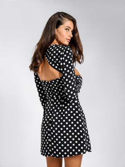 Amy Mini Dress in Black & White Polka Dot