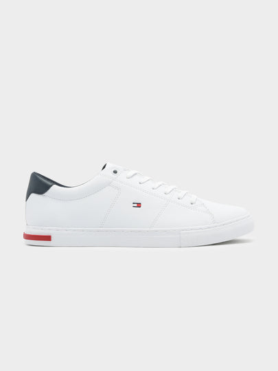 Mens Essential Leather Sneaker in White & Navy