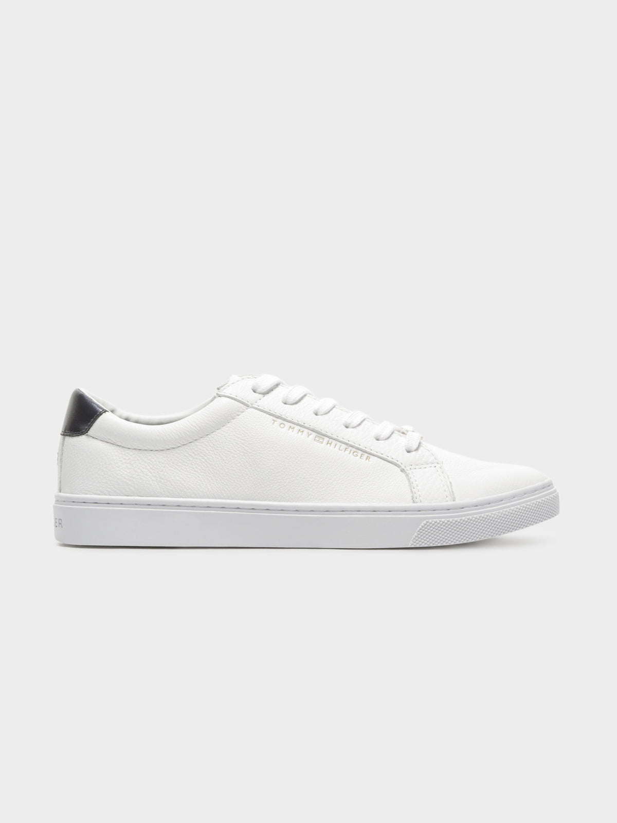 Womens Metallic-Back Essential Sneakers in White Leather