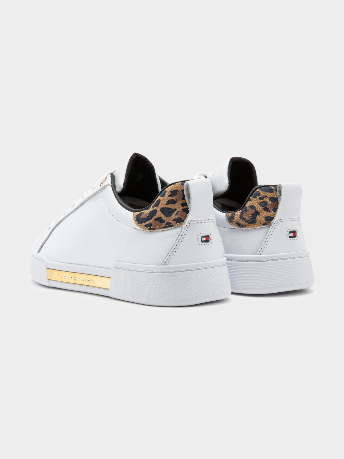 Womens Branded Leopard Print Trainers in White