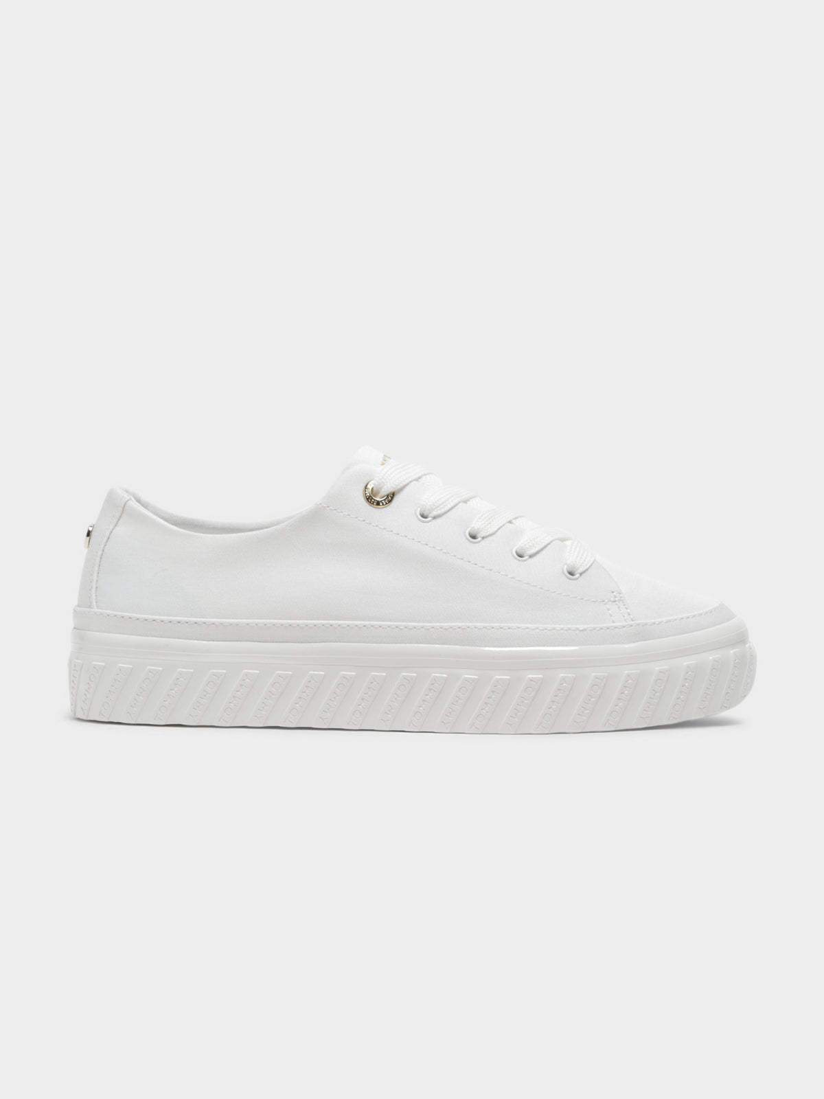 Womens Flatform Logo Sneakers in White &amp; Gold