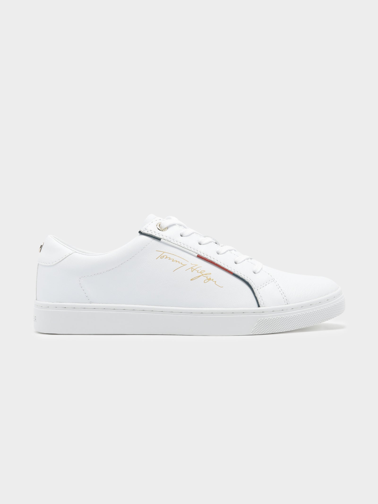 Womens Essential Signature Sneakers in White & Gold