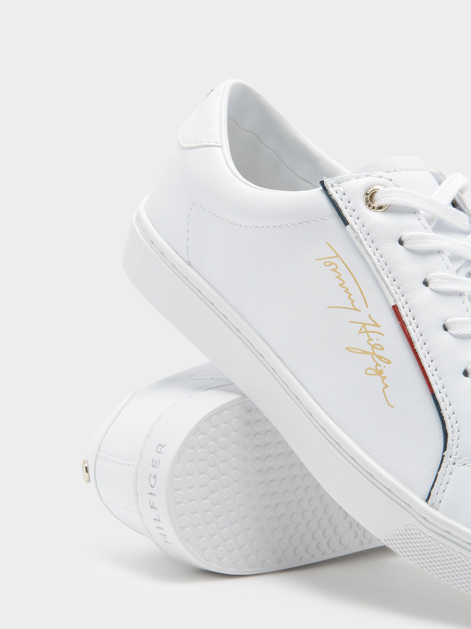 Womens Essential Signature Sneakers in White & Gold