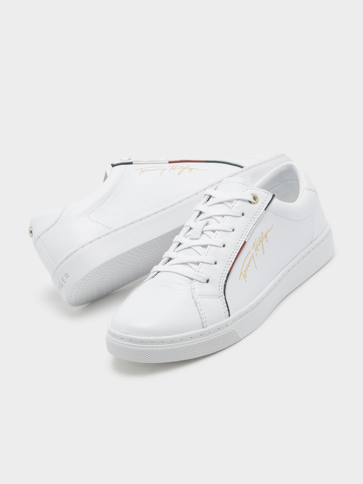 Womens Essential Signature Sneakers in White &amp; Gold