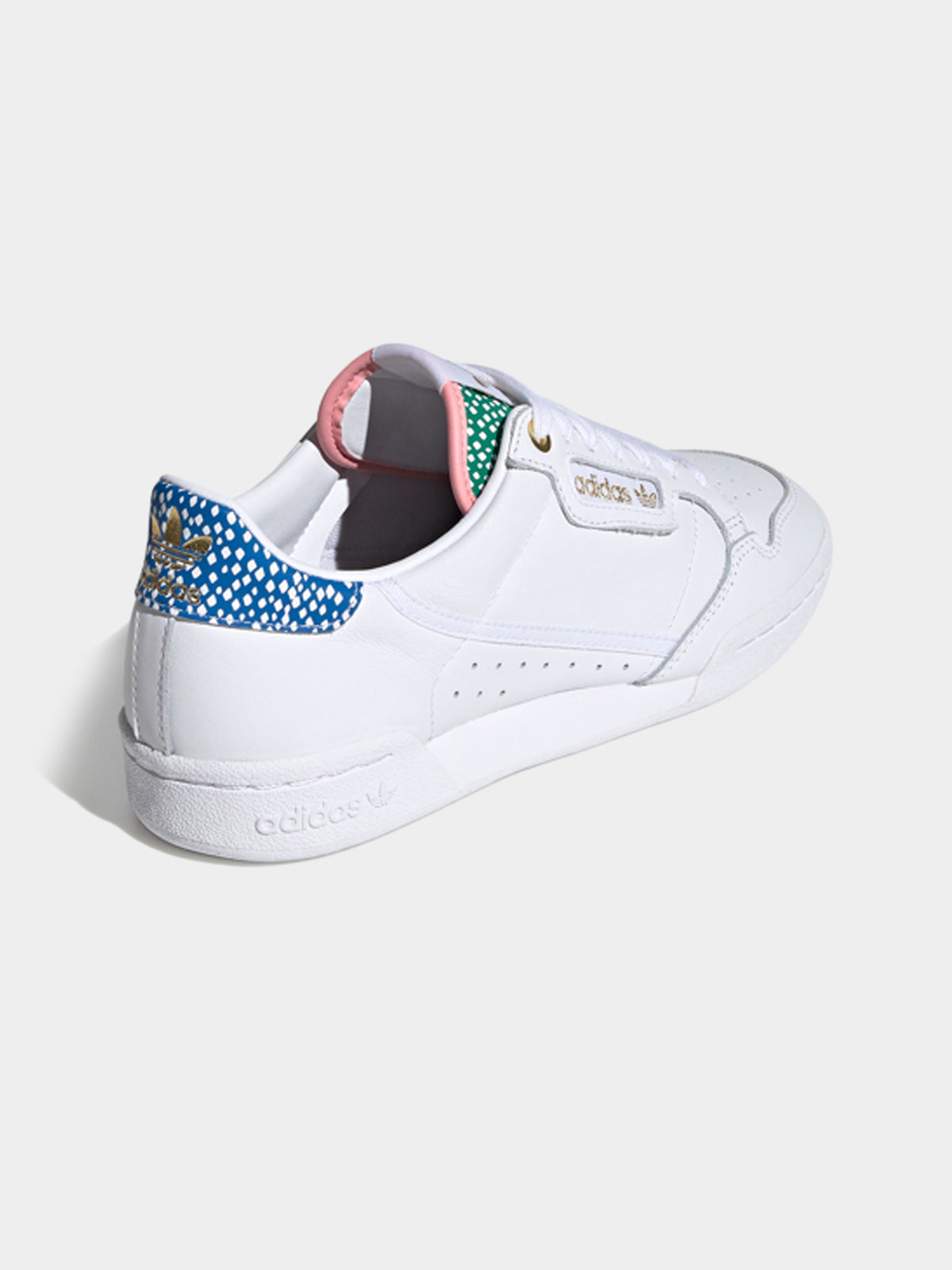 Womens Continental 80 Sneakers in Cloud White, Gold Metallic and Glow Pink