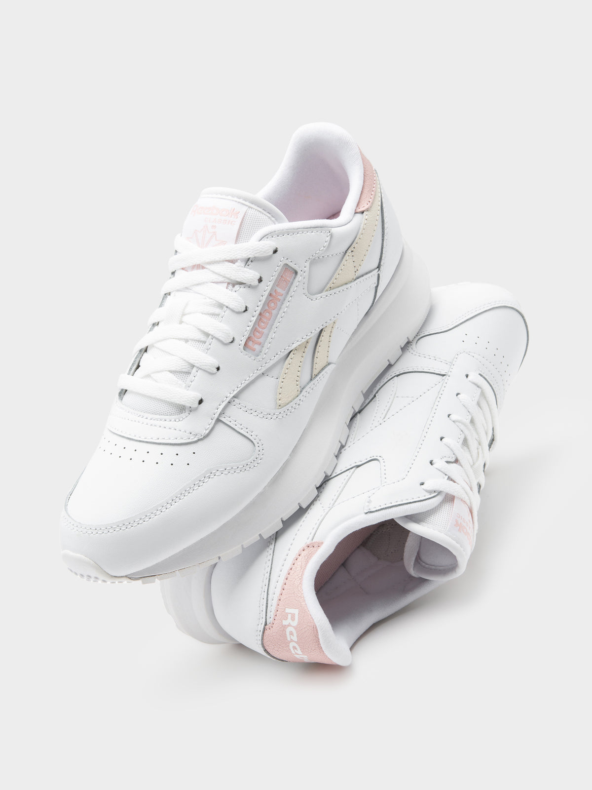 Womens Classic Leather SP Sneakers in White &amp; Pink