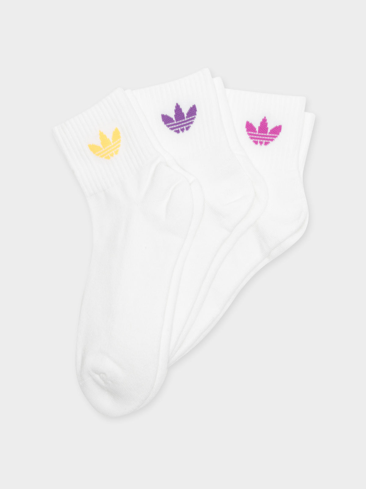 3 Pairs of Mid-Cut Crew Socks in White / Vivid Pink / Active Purple / Solar Gold