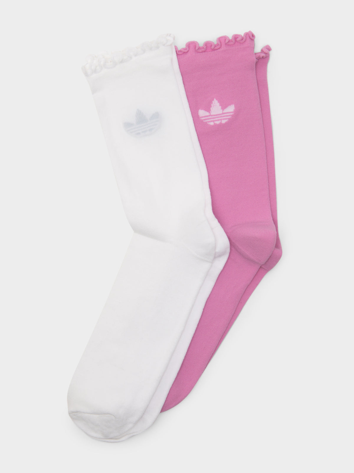 2 Pairs of 2000 Luxe Sheer Frill Socks in White &amp; Bliss Orchid Pink