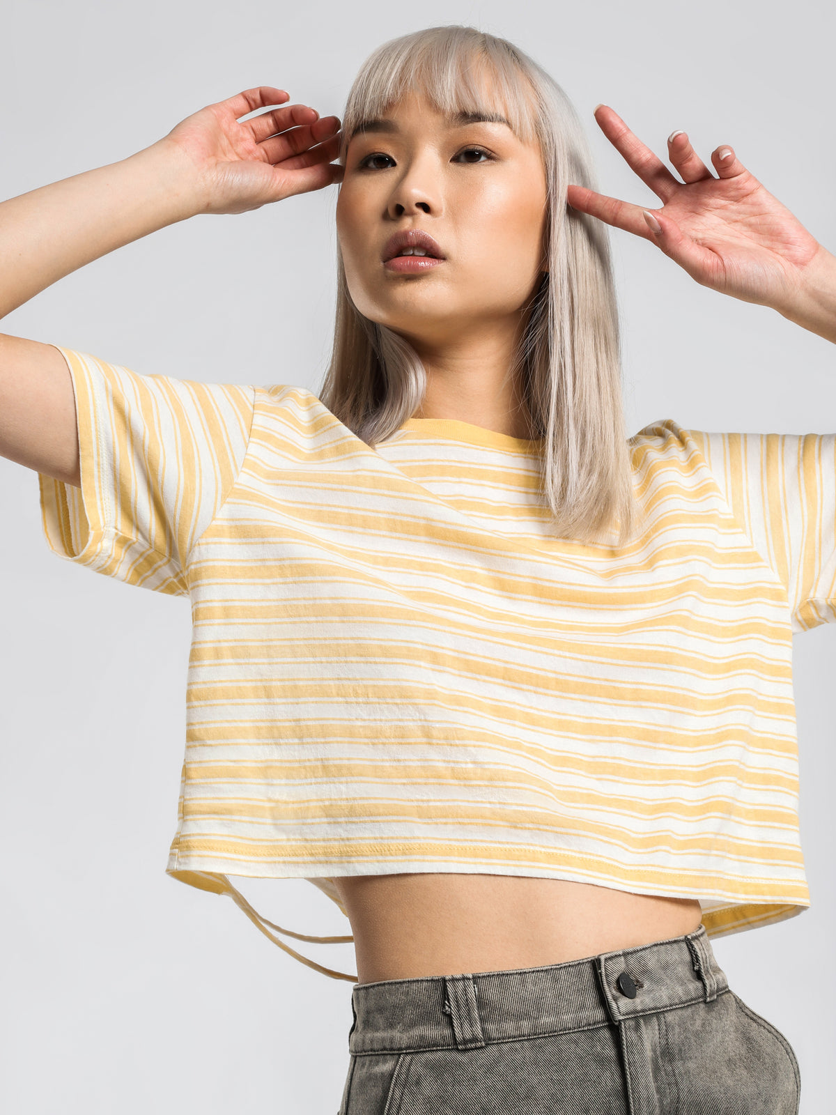 1cm Stripe Crop T-Shirt in Yellow &amp; White