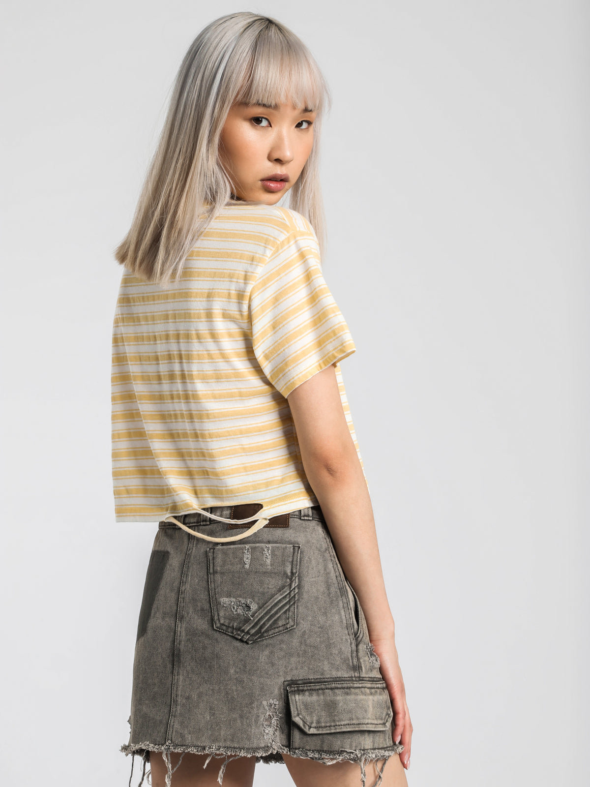 1cm Stripe Crop T-Shirt in Yellow &amp; White