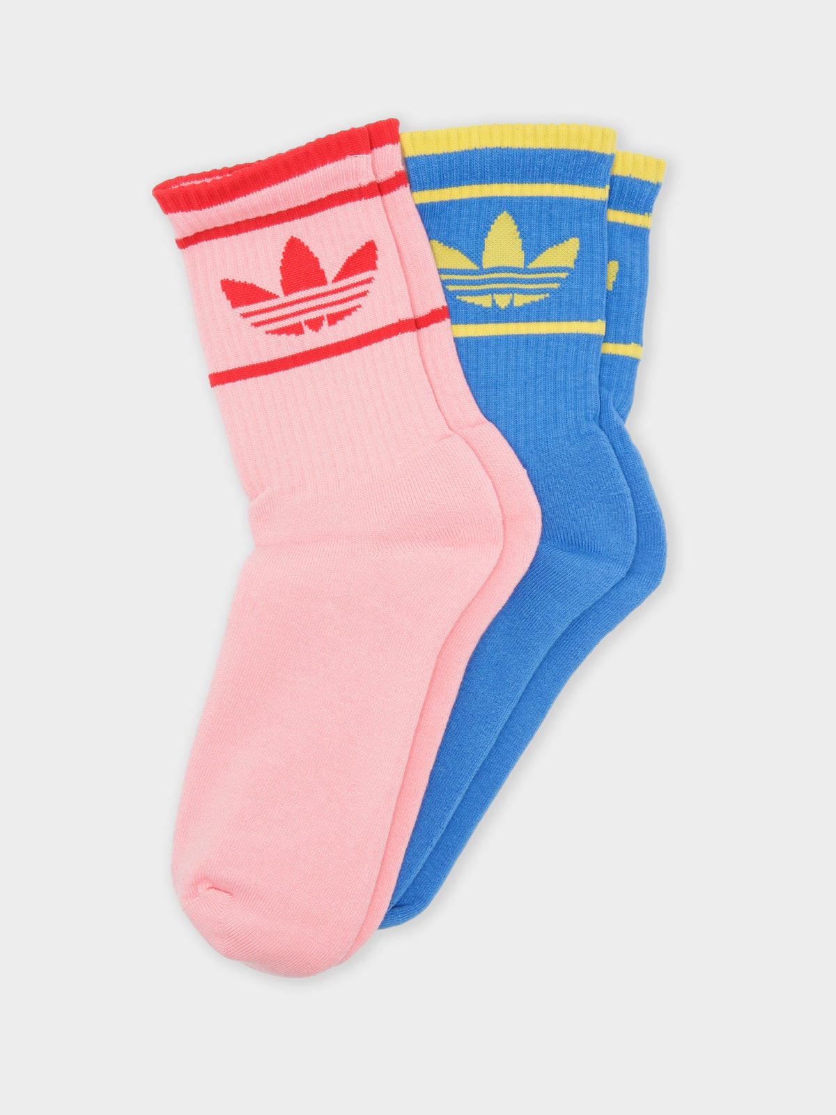 Two Pairs of ADICOLOR 70s Crew Socks in Superpop Pink &amp; Bluebird Blue