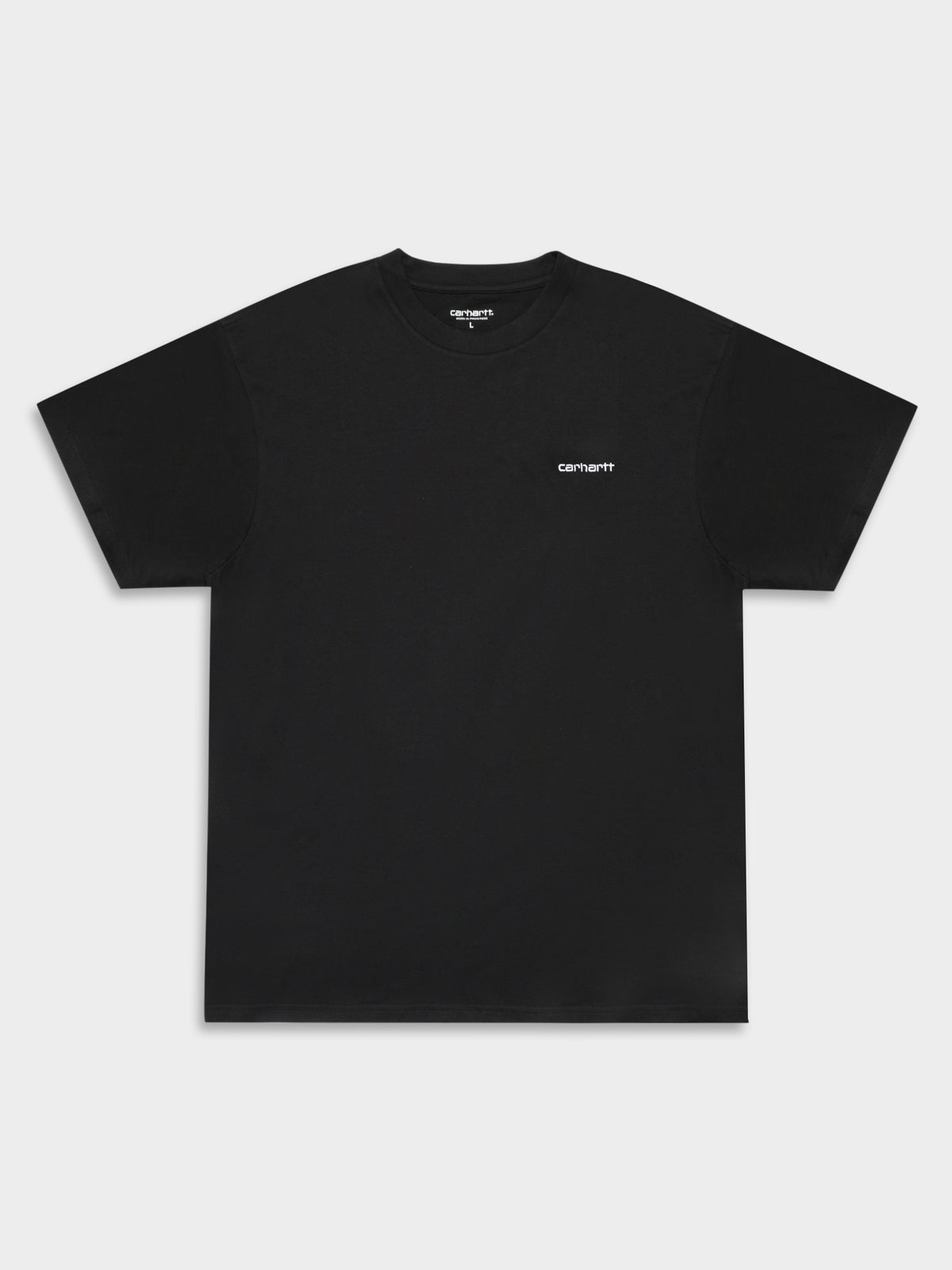 Short Sleeve Embroidered Script T-Shirt in Black