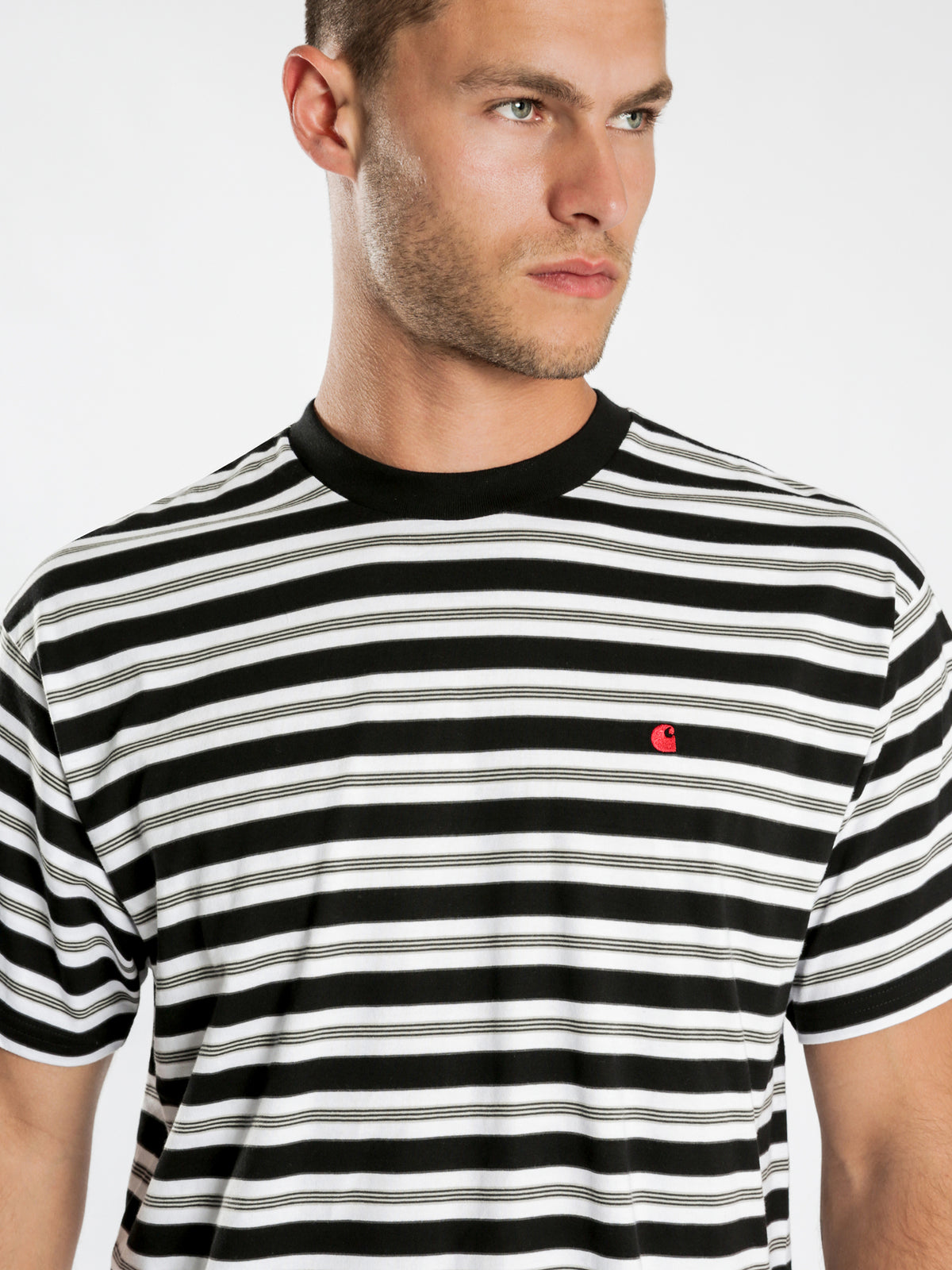 Huron Short Sleeve T-Shirt in Black &amp; White Stripe