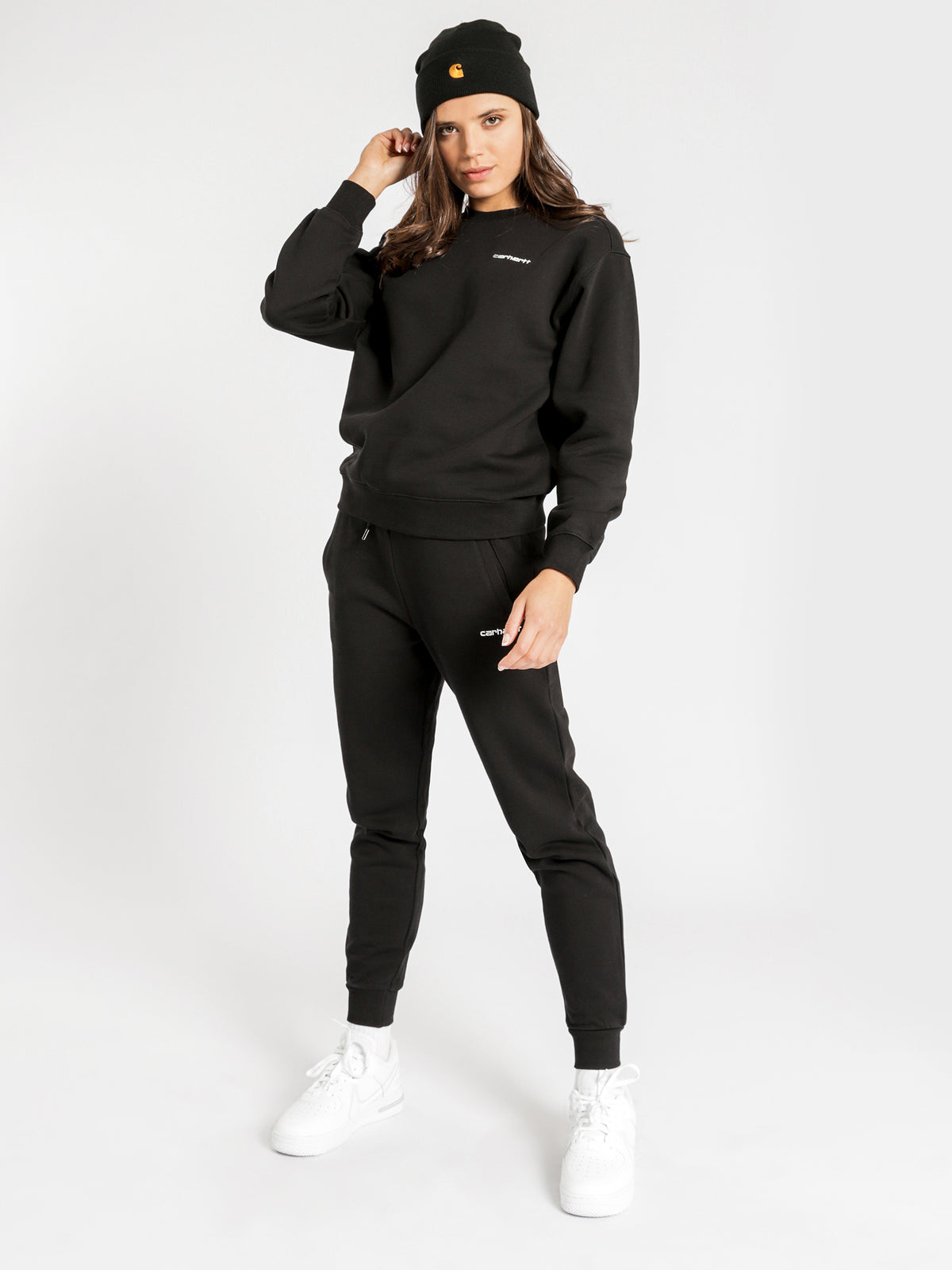 Script Embroidery Sweat Pants in Black &amp; White