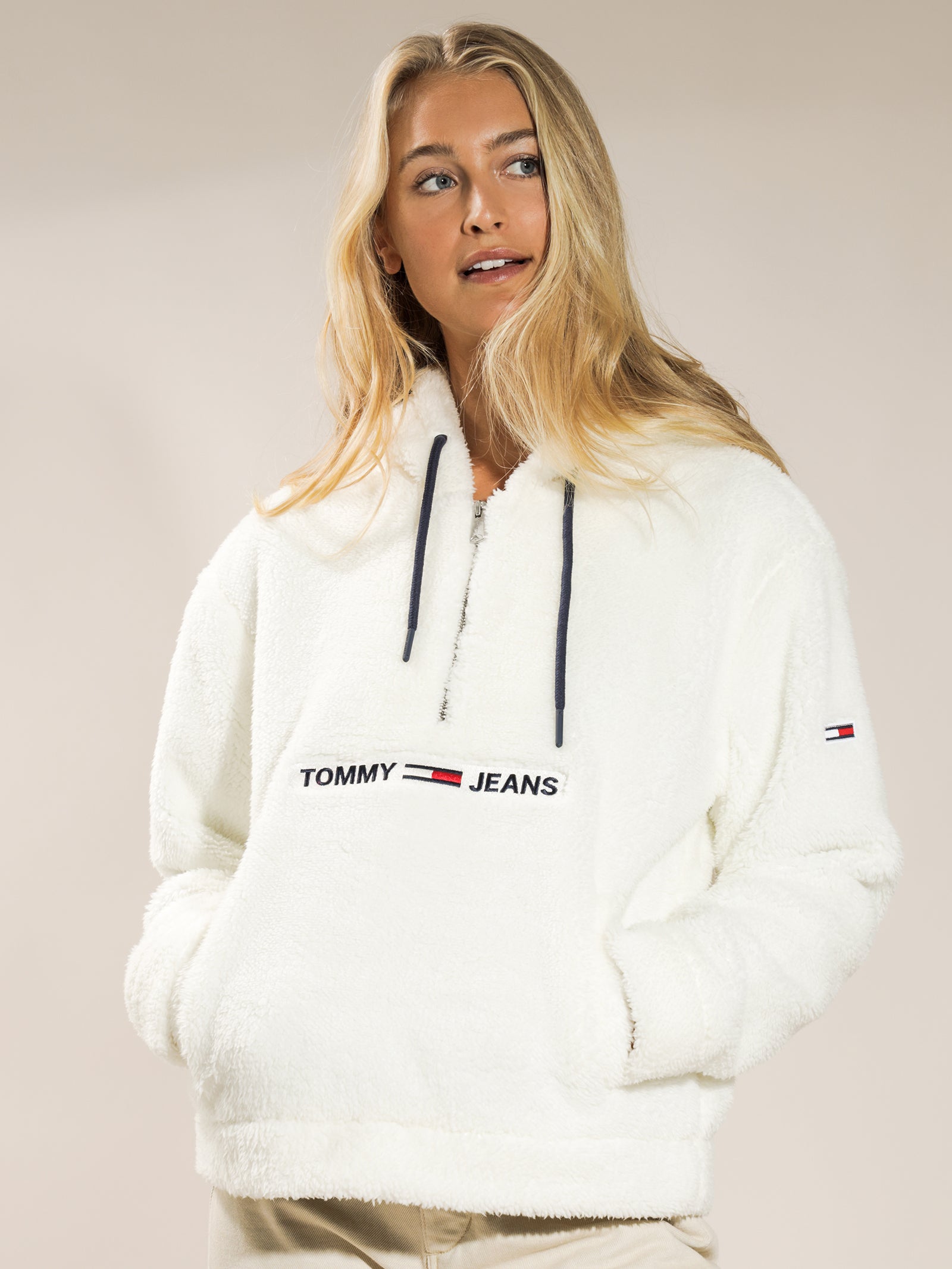 Teddy Fleece Jacket Tommy Jeans Fleece Hoodie Oversized Sweatshirt