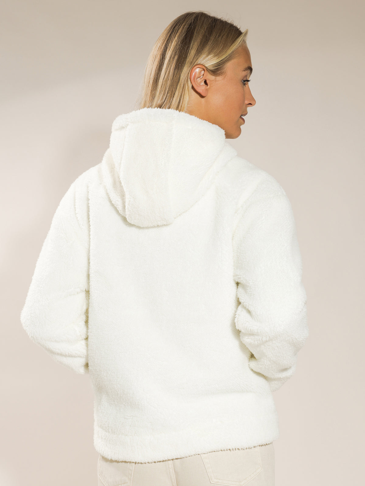 Teddy Long Popover Hoodie in White