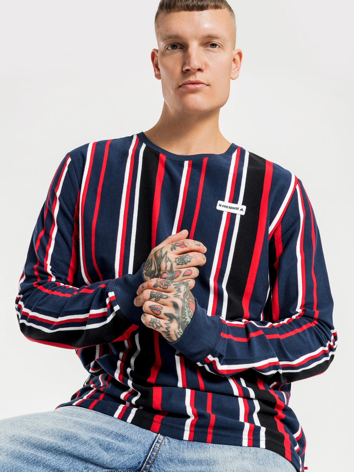 Le Coq Sportif Burke Stripe Long Sleeve T-Shirt | Dress Blu Strp