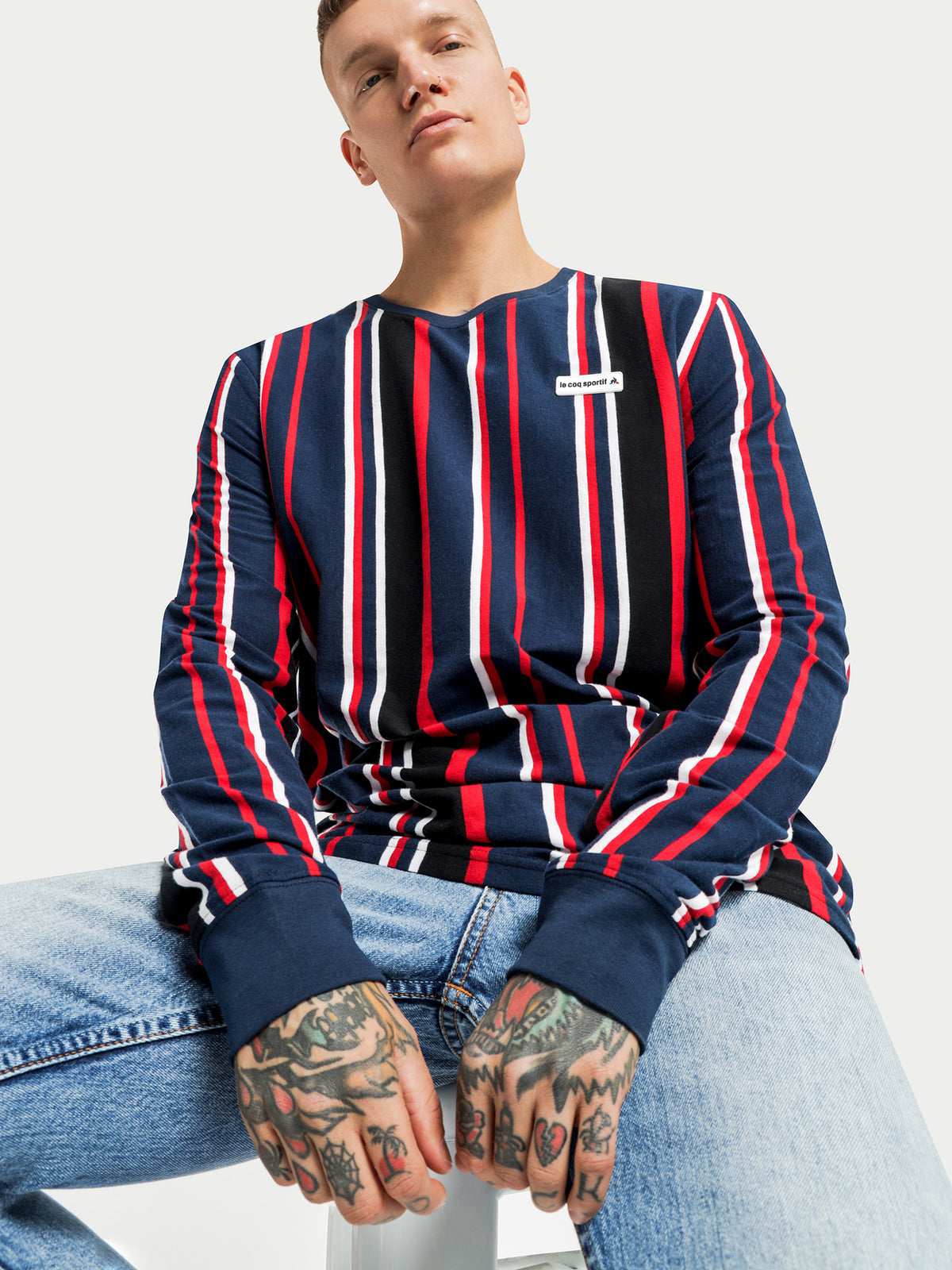 Le Coq Sportif Burke Stripe Long Sleeve T-Shirt | Dress Blu Strp