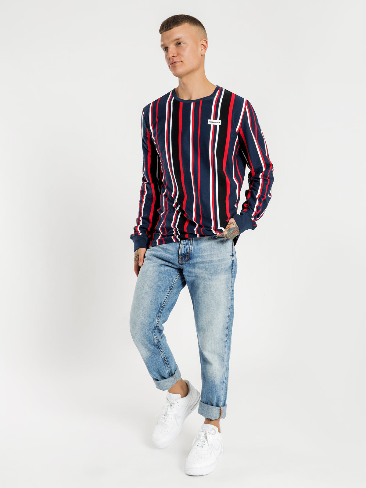 Le Coq Sportif Burke Stripe Long Sleeve T-Shirt | Dress Blu Strp