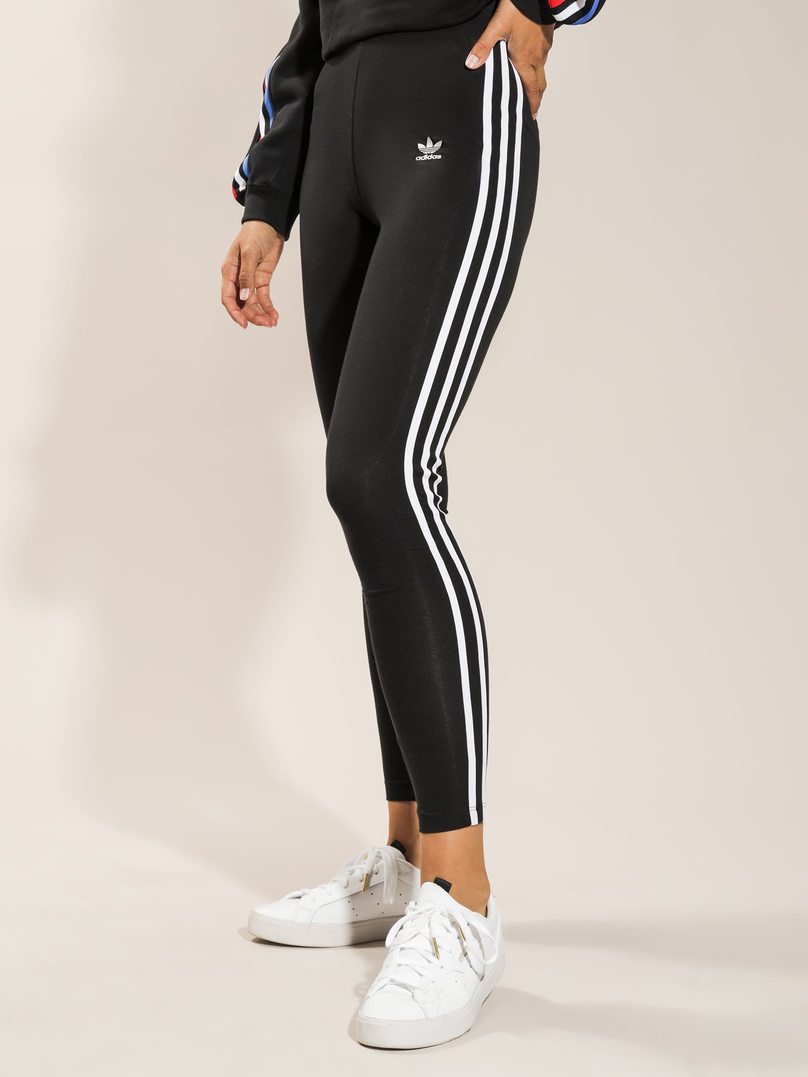 adidas Originals adicolor three stripe high waisted legging shorts in black