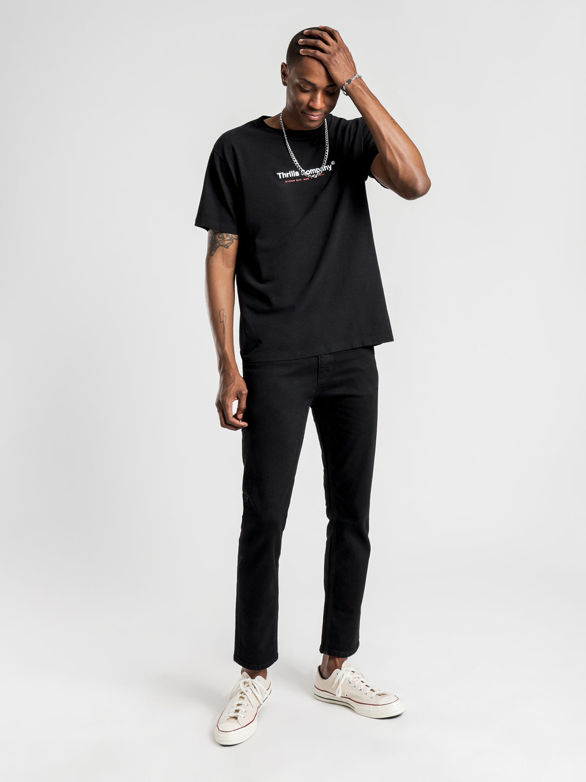 Thrills Bones Mid-Rise Straight Leg Jeans | Black