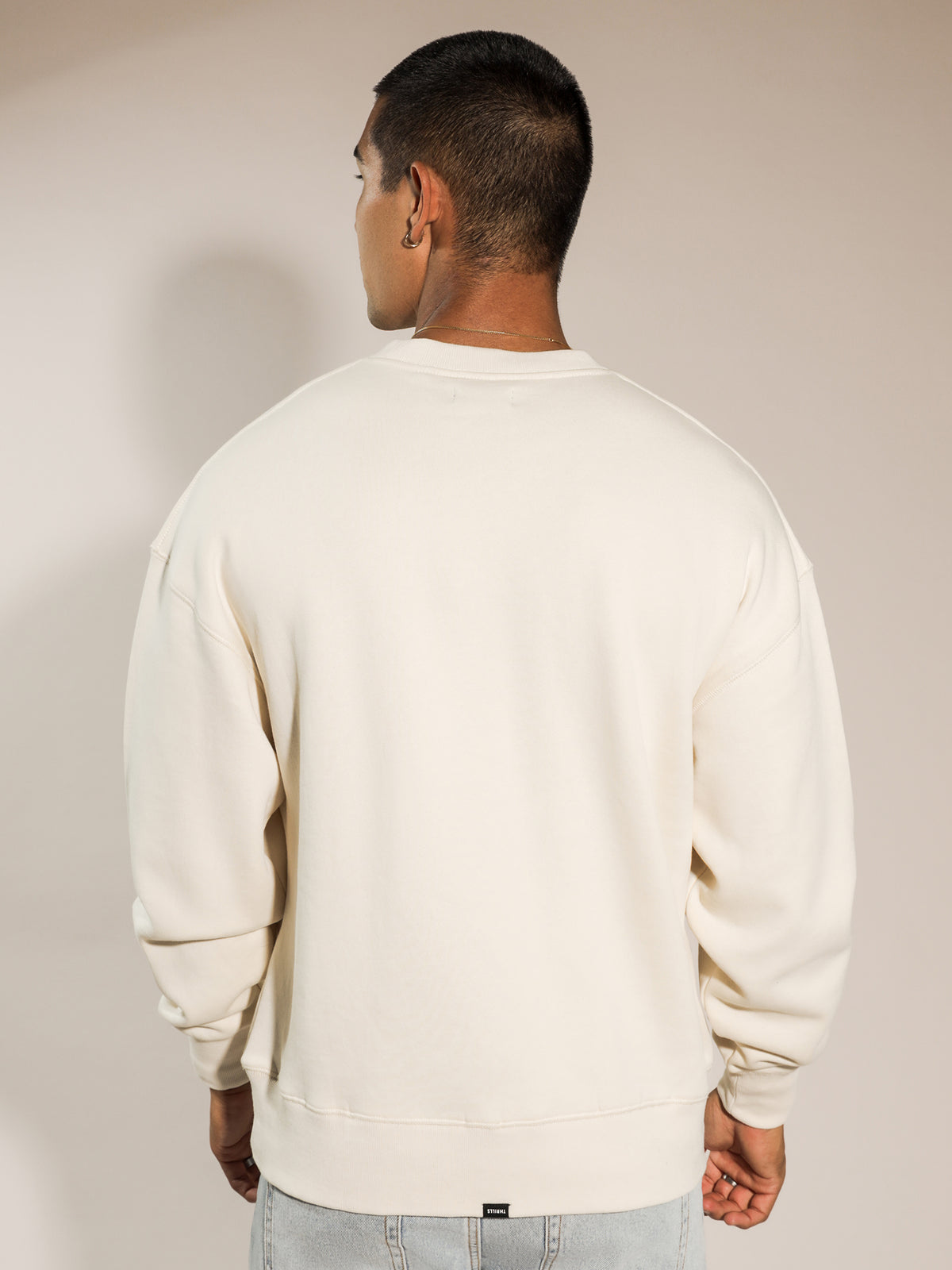 Tonal Stacked Slouch Crewneck in Unbleached