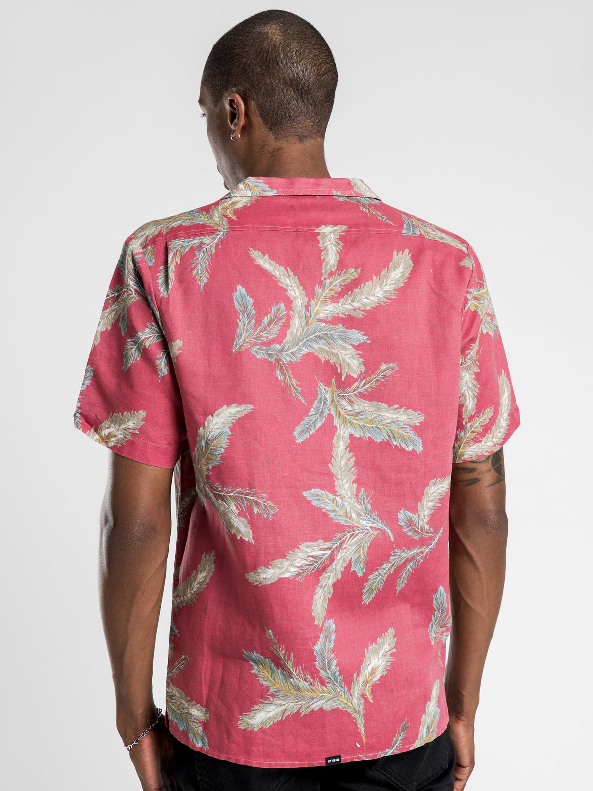 Feathered Bowling Shirt in Red Wine Palm Print