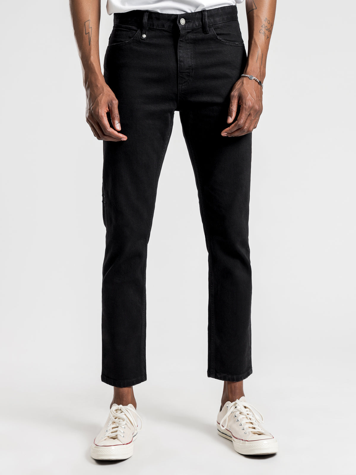 Thrills Bones Mid-Rise Straight Leg Jeans | Black