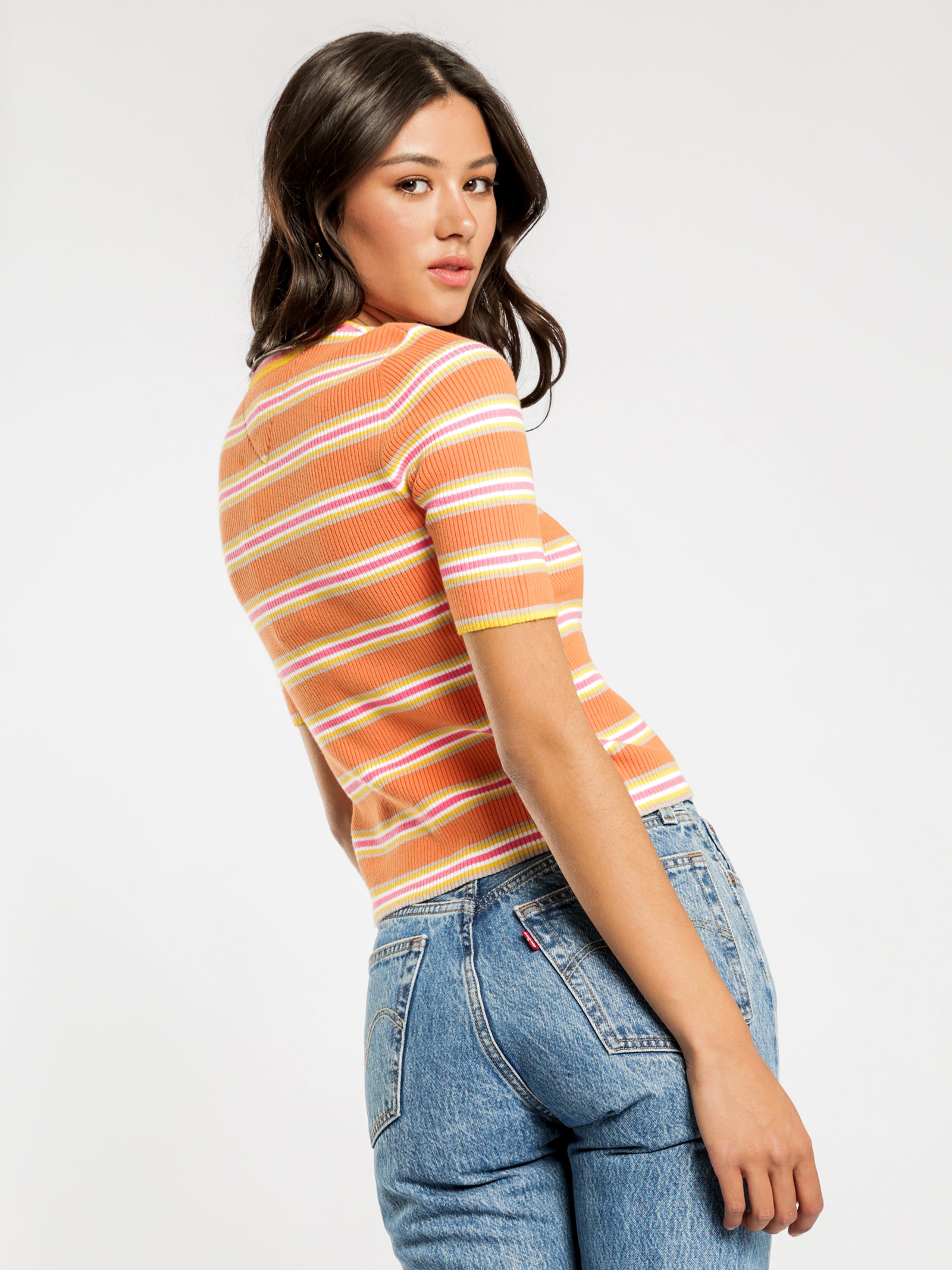 Stripe 3/4 Sleeve Sweater