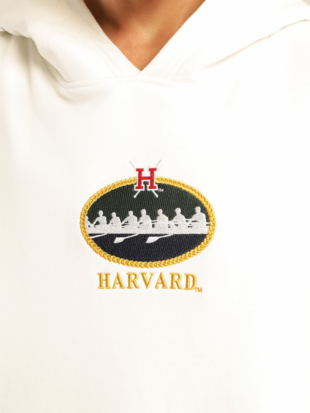 Harvard Rowing Crest Logo Hoodie in Vintage White