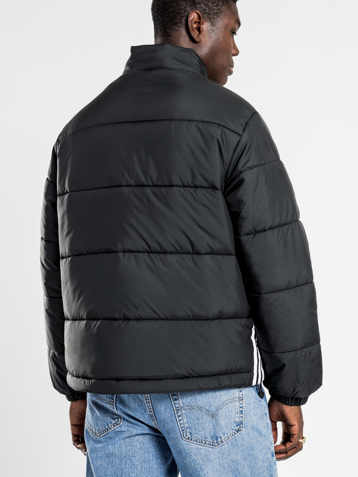 Padded Stand Collar Puffer Jacket in Black
