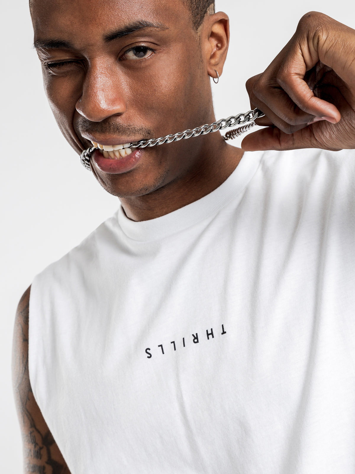 Minimal Thrills Merch Fit Muscle Tee in White