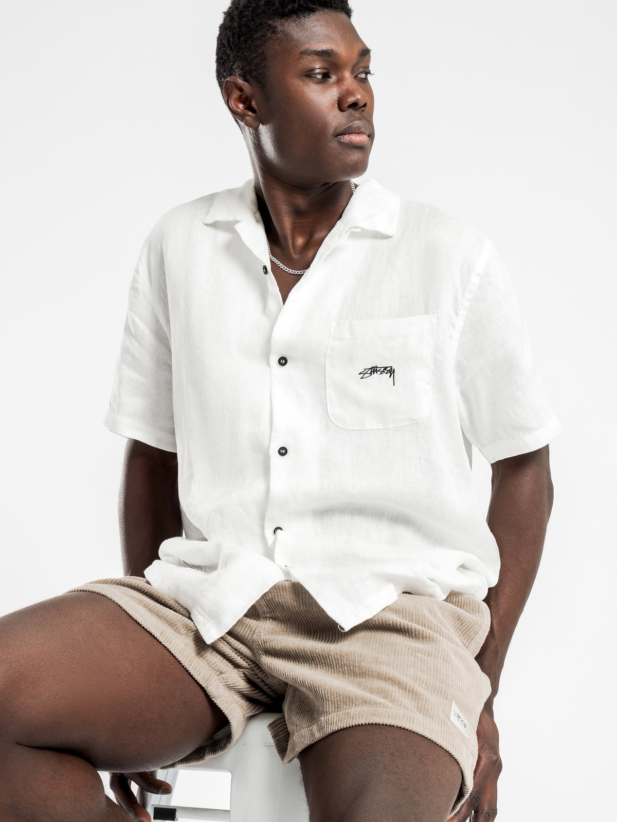 Pigment Linen Short Sleeve Shirt in White