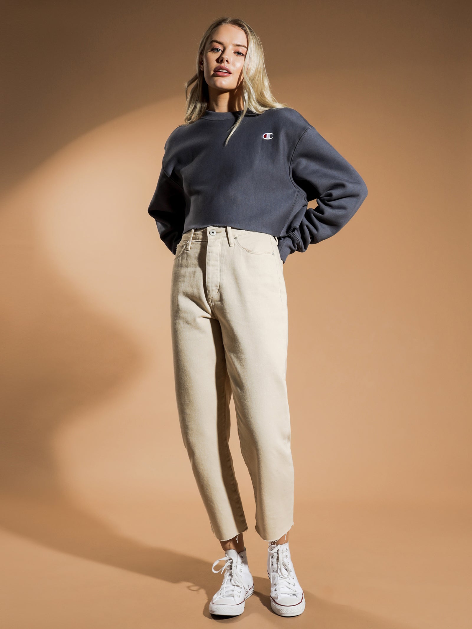 Reverse Weave Cropped Cut Off Crew Sweatshirt