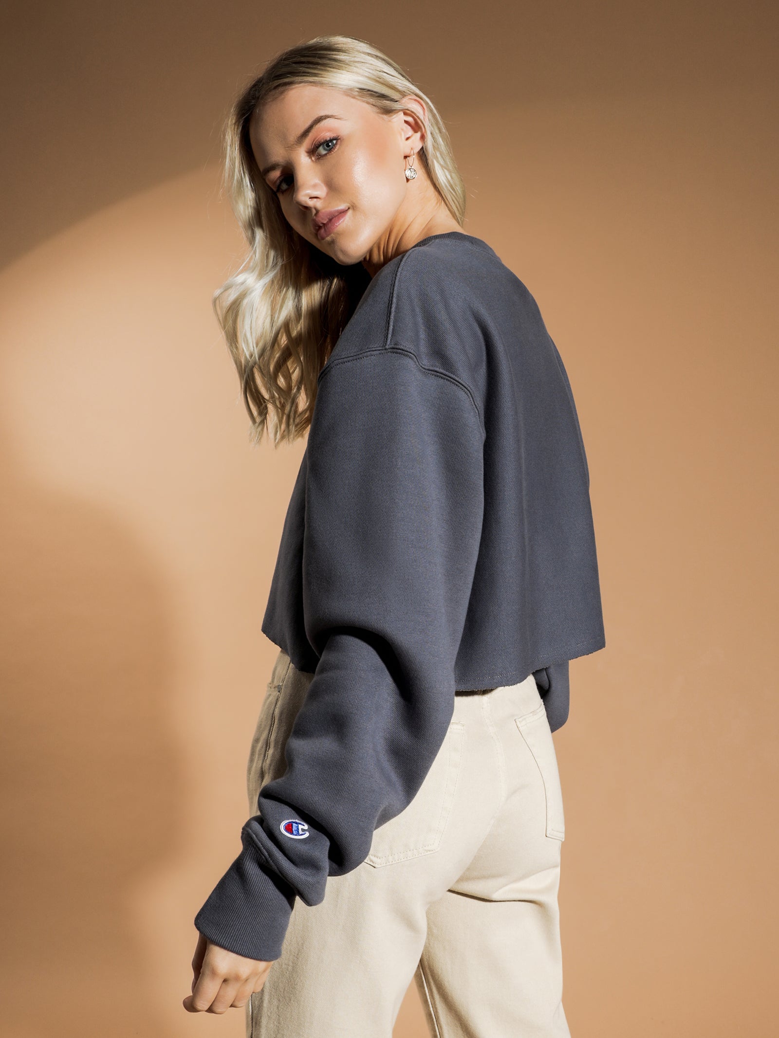 Reverse Weave Cropped Cut Off Crew Sweatshirt