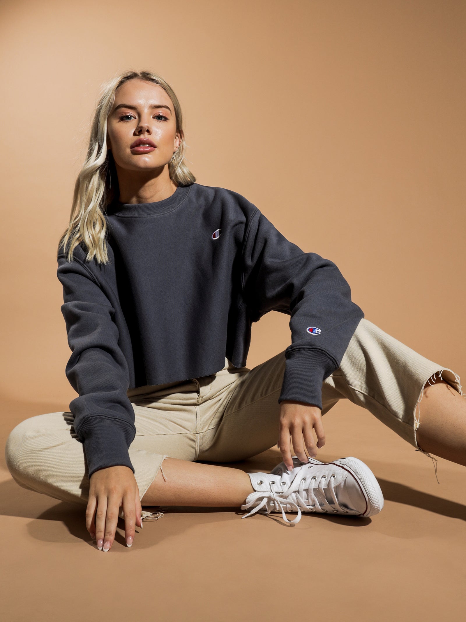 Reverse Weave Cropped Cut Off Crew Sweatshirt