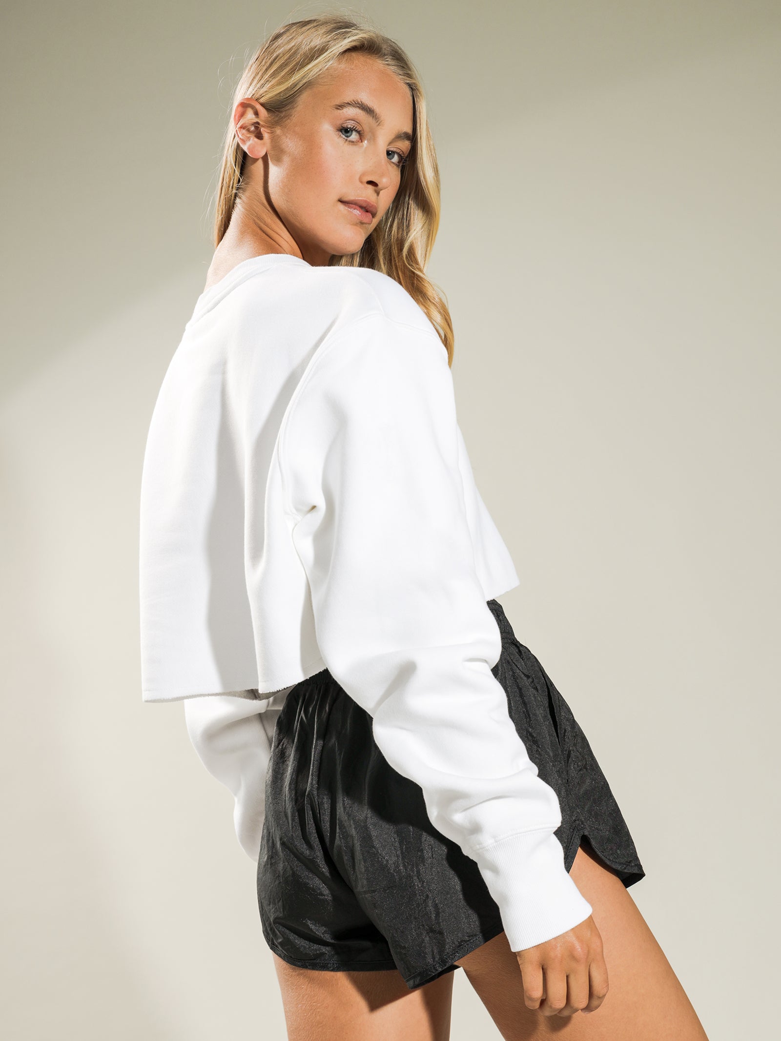 Reverse Weave Cropped Cut Off Crew Sweatshirt